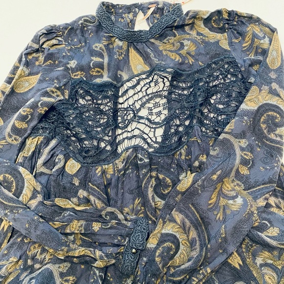 NWT Free People Midnight Blue and Gold Tunic Dress - Picture 7 of 9